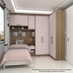 Quarto de Canto Solteiro com Guarda Roupas Cabeceira e Mesa de Cabecei