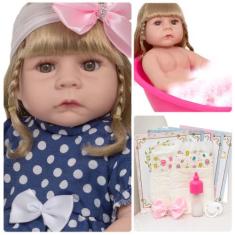 Boneca Tipo Reborn Loira Princesa Enxoval Baby 13 Itens - Cegonha Rebo