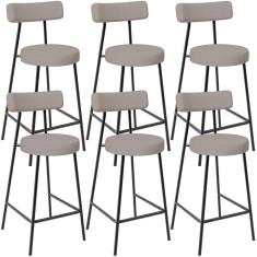 Kit 06 Banquetas Baixa Para Cozinha Sala De Jantar Bancada Milão L02 Linho Bege