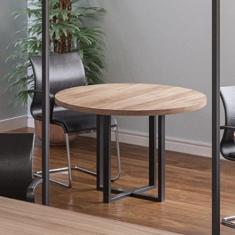 Mesa de Reunião Redonda 110cm Pe40 Pandin Móveis Noce Naturalle/preto