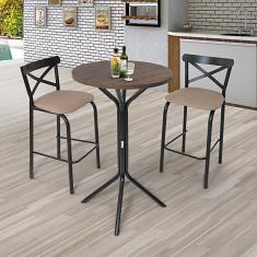 Conjunto Bistrô Tampo 0,65m Redondo com 2 Banquetas Tubo Paris Preto/Bege