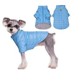 Casaco quente de inverno para cães pequenos, colete de lã resistente à água, macacão de neve acolchoado à prova de chuva de gola alta, roupas leves para cães à prova de vento com zíper e anel D, jaqueta puffer para cachorro