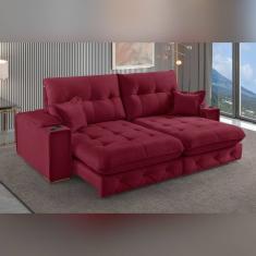 Sofá Retrátil Reclinável com Porta Copos 250cm Istambul Yescasa Bordô