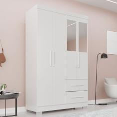 Guarda-Roupa Diamante Premium 4 Portas 2 Gavetas com Pés e Espelho Branco - Pnr Móveis