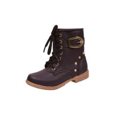 Bota Coturno Infantil Menina Cadarço Fivela Preta - Raniel Calçados, 2