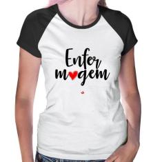 Baby Look Raglan Enfermagem por amor - Foca na Moda, Branco, Preto, P