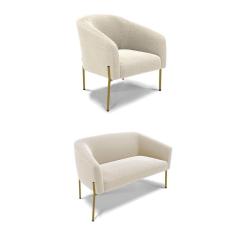 Sofá Namoradeira E Poltrona Pé Ferro Dourado Stella Bouclê Bege D03 - D'rossi