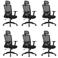 Kit com 6 Cadeira para Escritório Office Dallas Preto