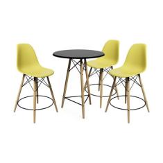 Conjunto Mesa Bistrô Eames Eiffel Preta com 3 Banquetas Amarelas de Ma