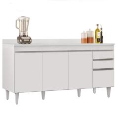 Balcão Gabinete Para Pia Com Tampo 160cm Arkansas Branco - Lumil