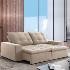 Sofá 4 Lugares Paris Retrátil e Reclinável Super Pilow 250cm Bege Clar