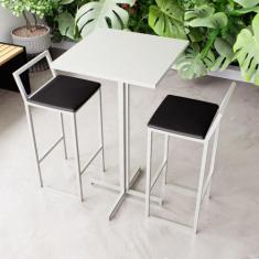 Conjunto Mesa Alta Bar Bistrô Quadrada Branca 2 Banquetas Confort Esto
