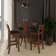 Kit Bar Bistrô Mesa Retrô 4 Banquetas Alta X Madri Madeira Maciça Pinhão Suede Preto - CCS