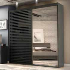 Guarda-roupa Autes Sol 2 Portas Titânio Ripada com Espelho Freijó