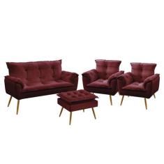 Namoradeira e 2 Poltronas Opala com Puff Lunar Sued Aradecor, Bordô, Ú