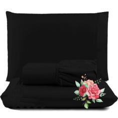 Jogo De Lençol Dia A Dia Queen 3 Peças Barato - Preto - Casa Show Enxo