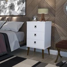 Mesa de Cabeceira 3 Gavetas Madrid Branco - JALMAC