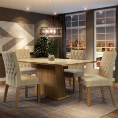 Sala de Jantar Grazi Mesa Tampo de Vidro 4 Cadeiras Madesa