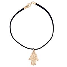 Pulseira camurça com Hamsa 20mm - Sunshine Cristais Cor:Ouro