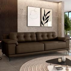 Sofá Living 4 lugares 292cm Agostino Pés Design em Ferro Couro Capuccino G52 - Gran Belo