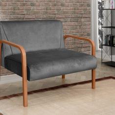 Namoradeira Anita Sofá 2 Lugares Moderna Braço Madeira Suede Cinza Grafite 220