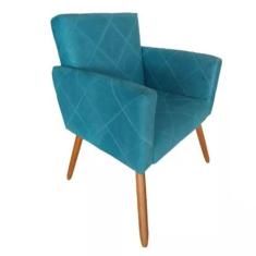 Poltrona Decorativa Pés Palito Nina Estilo Costura Azul - DS Móveis