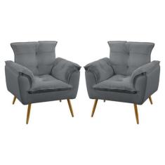 Kit 2 Poltronas Decorativas Opala Suede Cinza Aradecor