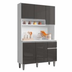 Armário Cozinha Compacta 6 Portas Marcia 105cm Branco Cinza 1917 AJL M