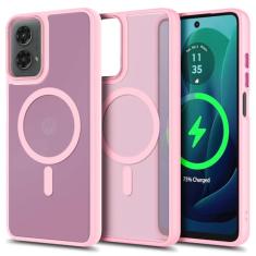 YZB Capa magnética projetada para Motorola Moto G 5G 2024 [compatível com MagSafe] Traseira fosca translúcida resistente a arranhões, [proteção de nível militar] capa fina à prova de choque (rosa)