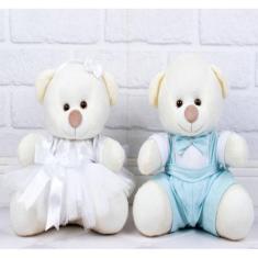 Casal ursos de pelucia para casamento - pajem verde água daminha branc