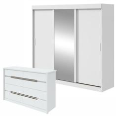 Conjunto de Guarda-Roupa 3 Portas 3 Gavetas Saion Plus 1 Porta Glass e Cômoda Urban Branco