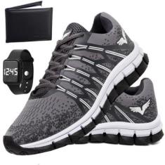 Tênis Corrida Masculino Sapato Relogio e Carteira Caminhada-Masculino