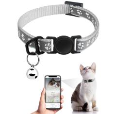 Coleira Furrigo para Gato com Etiqueta QR, Reflexiva, Sino, Ajustável, Liberação Rápida, Cinza, 20 a 33 cm