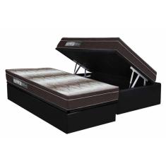 Cama Box Baú Solteiro Colchão Ortopédico Ortobom Light + Base Crc Suede Black (88x188)