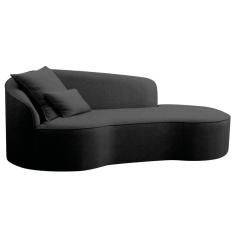 Divã Recamier Curvo Sala De Estar Recepção Inglaterra 150cm Lado Direito Linho Preto