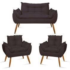 Kit Sofá Opala + 2 Poltronas Opala Sala De Estar Cor:cinza