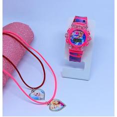 Kit Relógio Infantil Digital Pisca Luz Toca Musica + Colar Duplo Amiza