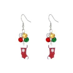 Brincos de Natal com pingente de sino colorido com pingente de enfeite para mulheres, chapéu de Papai Noel pendurado, luva de bengala de Natal, copo de luva, floco de neve, flor, sininho, gancho,