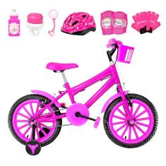 Bicicleta Infantil Aro 16 Nylon + Kit Proteção Cor Pink