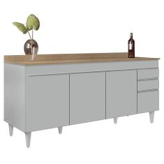 Balcão De Cozinha Para Pia 180cm Com Tampo 4 Portas Dallas Cinza Claro-castanho - Lumil