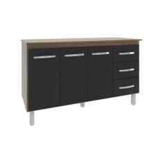 Armário Deise Cozinha Gabinete De Pia 150 Cm Savana Preto E Tampo Tampão 150 Cm Mobília Decor Savana