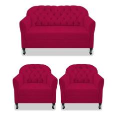 Kit Namoradeira Recamier Sofá mais 02 Poltrona Julia Pés Luís Xv Com B