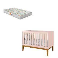 Berço Americano New Classic Rosa com Pés Madeira e Colchão Gazin  Rell