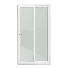 Porta de PVC de Correr 210x150cm Com 2 Folhas e Vidro liso Temperado Com Cremona ITEC Brimak Branco