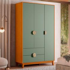 Guarda-Roupa Solteiro Ipê 3 Portas 2 Gavetas Cinamomo e Sálvia