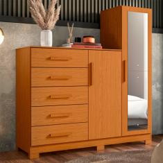 Cômoda com Espelho New Master 2 Portas 5 Gavetas Cinamomo