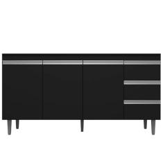 Balcão Gabinete de Pia 160cm 3 Portas 3 Gavetas Andréia Branco/Preto Total - AJL Móveis