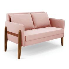 Sofá Namoradeira Lana Veludo Base De Madeira - D`rossi Cor Rose