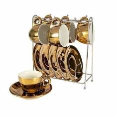 Xícara Café Nespresso Dolce Gusto Porcelana Dourado 6 Peças