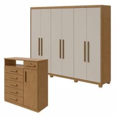 Conjunto de Guarda-roupa 6 Portas Áries com Pés e Cômoda da Vinci com 